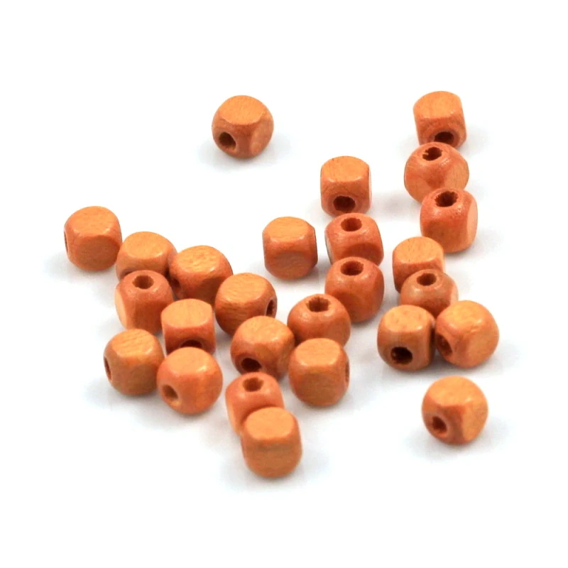 Korálky dřevěné kostky oranžové – 50 ks