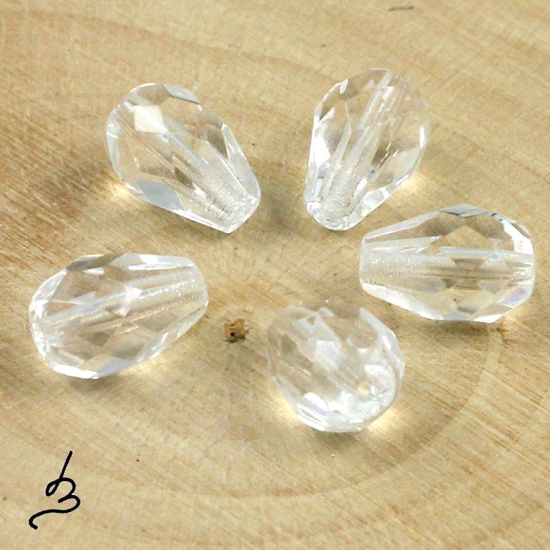 Korálky broušené kapky čiré 10x7mm – 10 ks