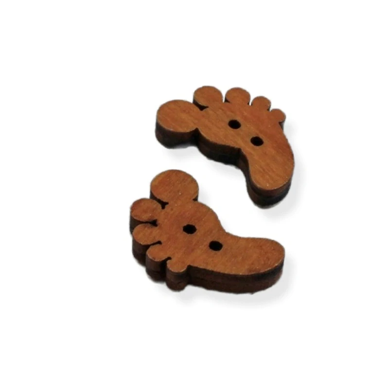 Dřevěný knoflík chodidlo oranžovohnědé – 5 ks