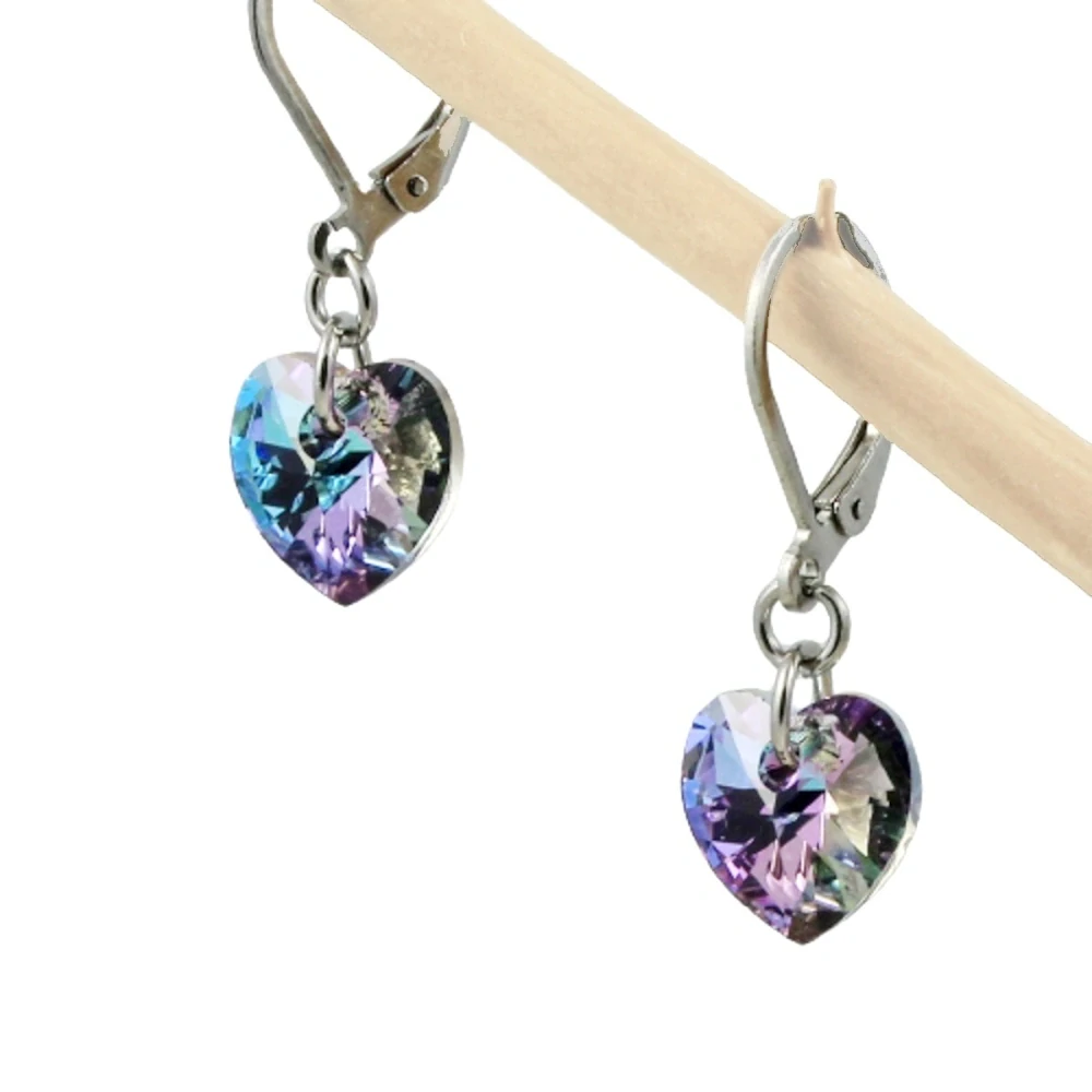 Náušnice Swarovski srdíčka modrofialová