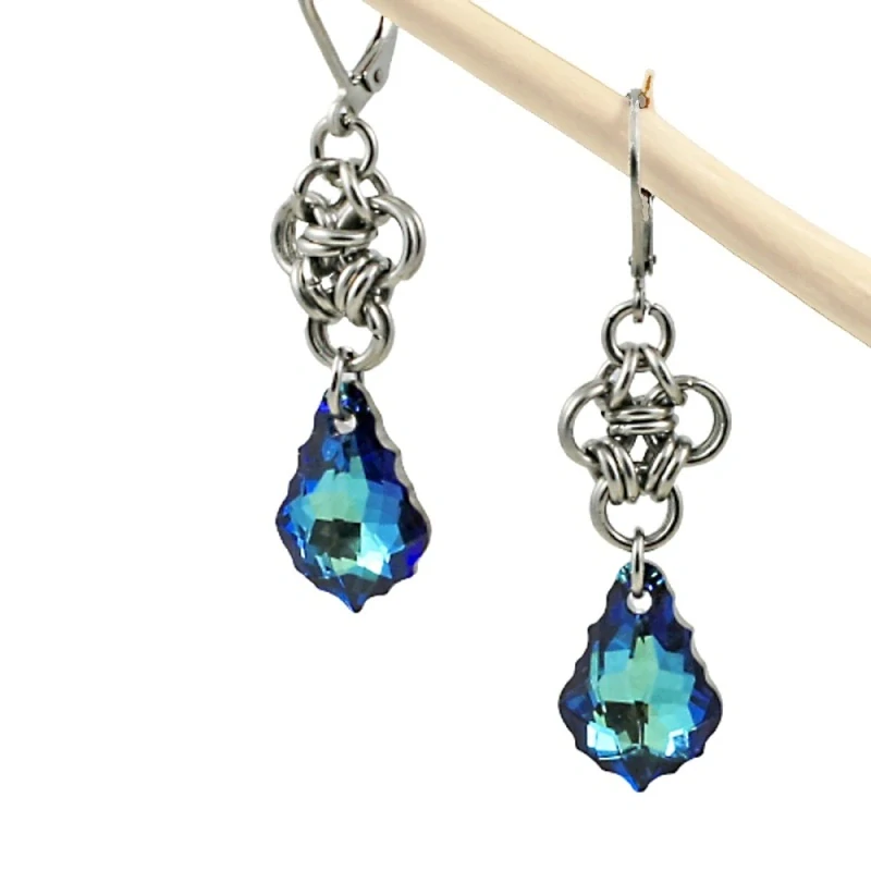 Náušnice Swarovski baroko Bermuda Blue s filigrány