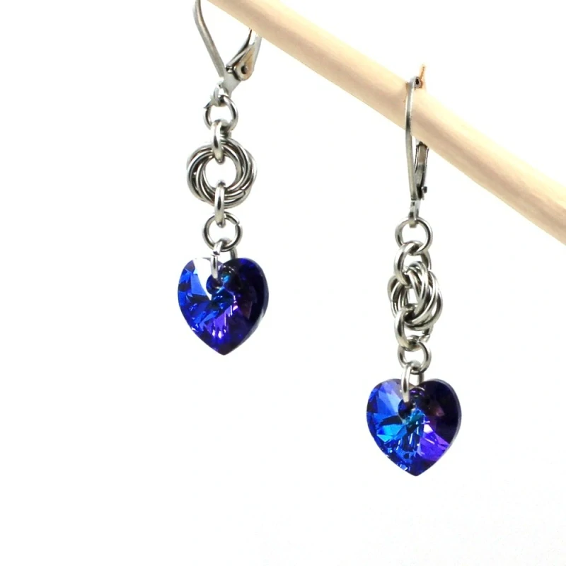 Náušnice Swarovski srdíčka Heliotrope s kroužky