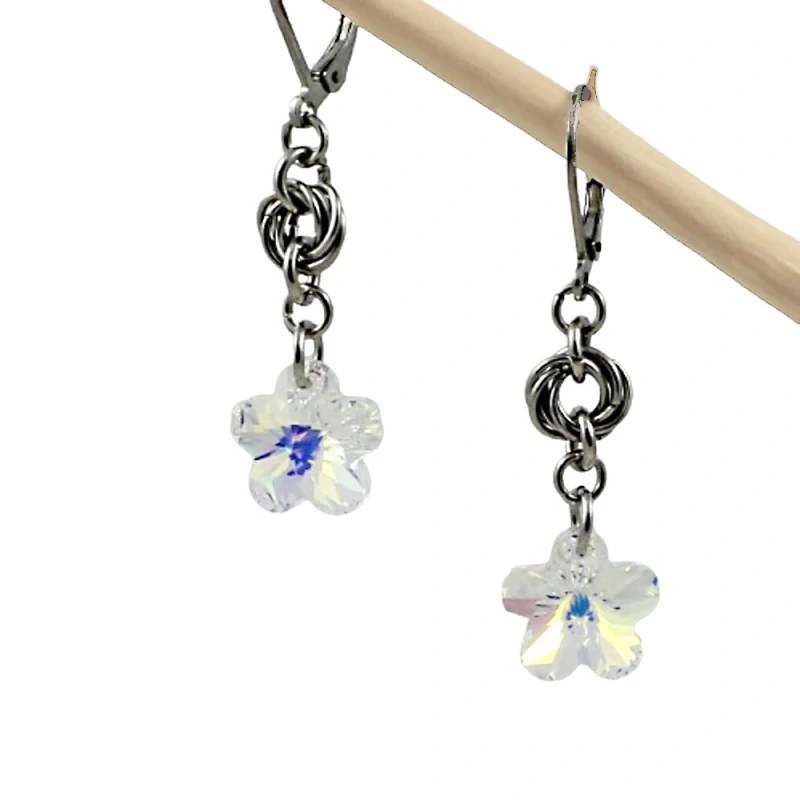 Náušnice Swarovski kytičky Crystal s kroužky