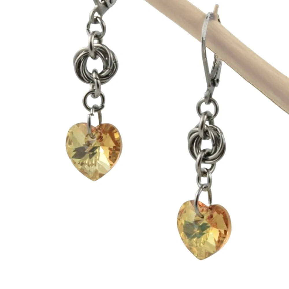 Náušnice Swarovski srdíčka zlatá s kroužky