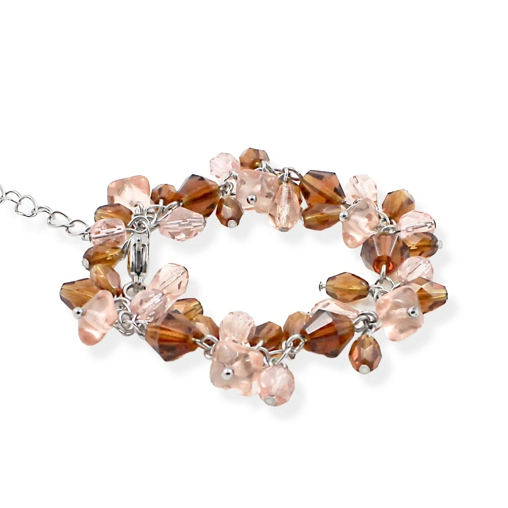 Náramek s korálky růžová-topaz
