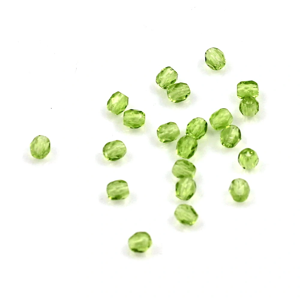 Trávově zelené korálky 3mm broušené – 60 ks