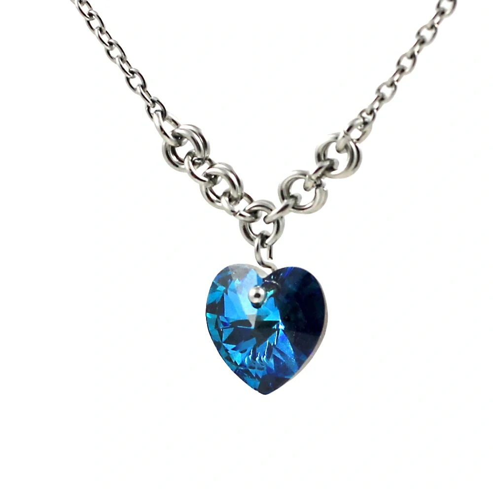 Náhrdelník Swarovski srdce Bermuda Blue v kroužcích