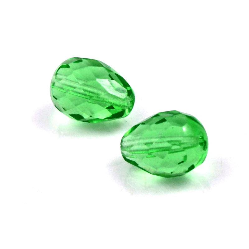 Korálky skleněné zelené kapky 13x10mm – 10 ks
