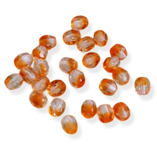 Korálky broušené oranžovo-čiré 4mm – 50 ks