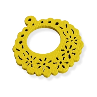 Dřevěný přívěsek filigrán žlutý – 10 ks