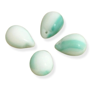 Korálky skleněné kapky bílozelené - 6 ks