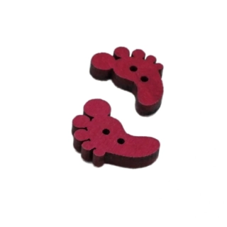 Dřevěný knoflík chodidlo sytě růžové – 5 ks