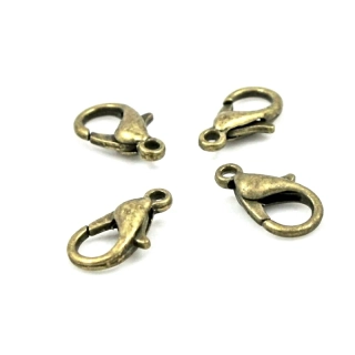 Bižuterní karabinky starozlaté 12 mm – 5 ks