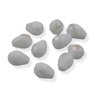 Korálky broušené kapky AB bílé 10x7mm – 10 ks