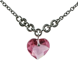 Náhrdelník Swarovski srdce růžové v kroužcích