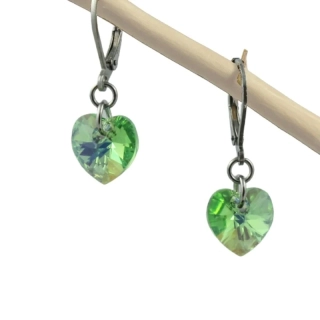 Náušnice Swarovski srdíčka zelená