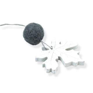 Přírodní dekorace List javorový s šedou kuličkou