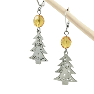 Náušnice Vánoční strom s medovou