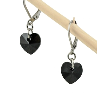 Náušnice Swarovski srdíčka černá