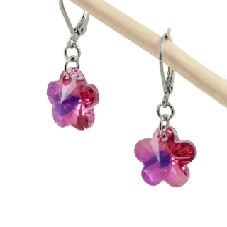 Náušnice Swarovski kytička Fuchsia