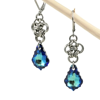 Náušnice Swarovski baroko Bermuda Blue s filigrány