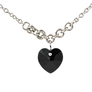 Náhrdelník Swarovski srdce černé v kroužcích
