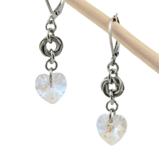 Náušnice Swarovski srdíčka čirá s kroužky