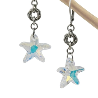 Náušnice Swarovski hvězdice Crystal AB s kroužky