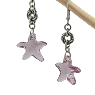 Náušnice Swarovski hvězdice fialové s kroužky