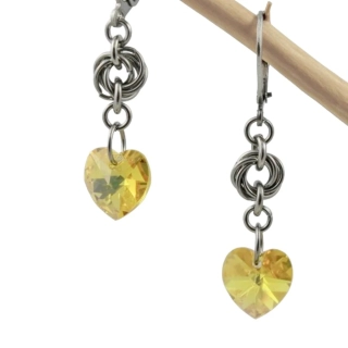 Náušnice Swarovski srdíčka žlutá s kroužky