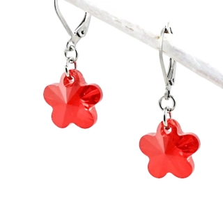 Swarovski náušnice červené kytičky