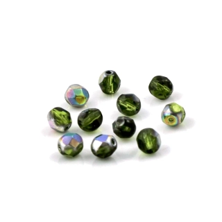 Broušené korálky 6mm zelené s pokovem – 30 ks