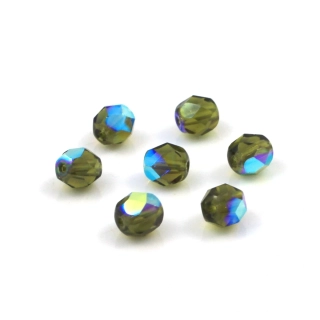 Korálky broušené 7mm zelené s pokovem – 20 ks